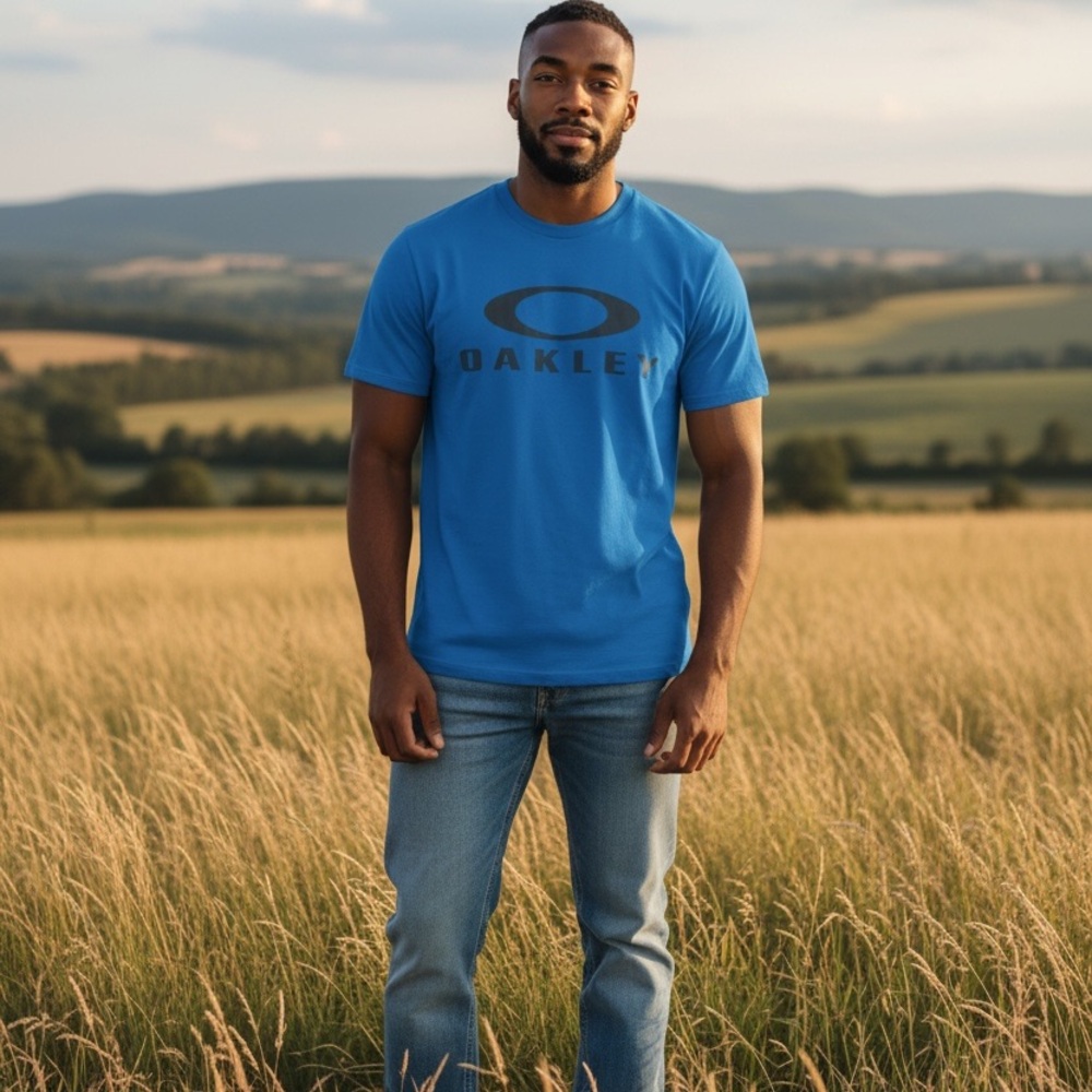 Oakley Short Sleeve Logo Tee in Bright Blue with Black Emblem